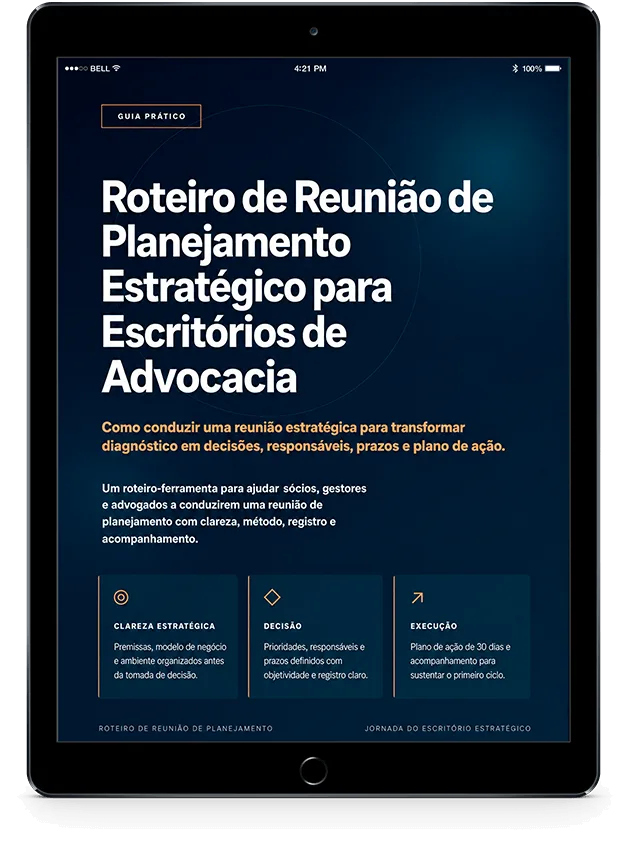 Mockup do Roteiro de Reunião de Planejamento Estratégico para Escritórios de Advocacia